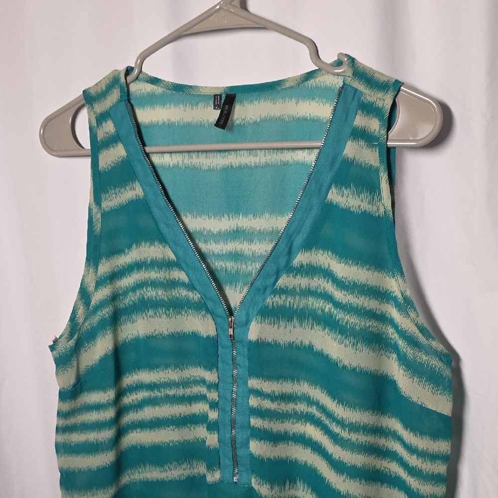 Maurices Teal and Cream Sleeveless Blouse